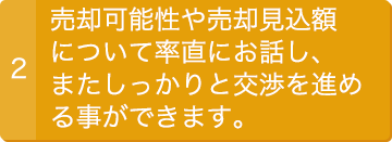 2.売却可能性や売却見込額について率直にお話し、またしっかりと交渉を進めることができます。